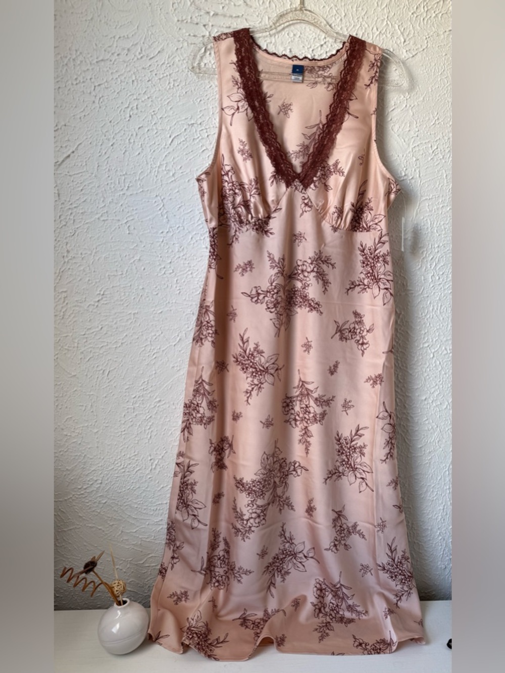 Old Navy Dusty Blush Floral Lace-Trim Midi Dress